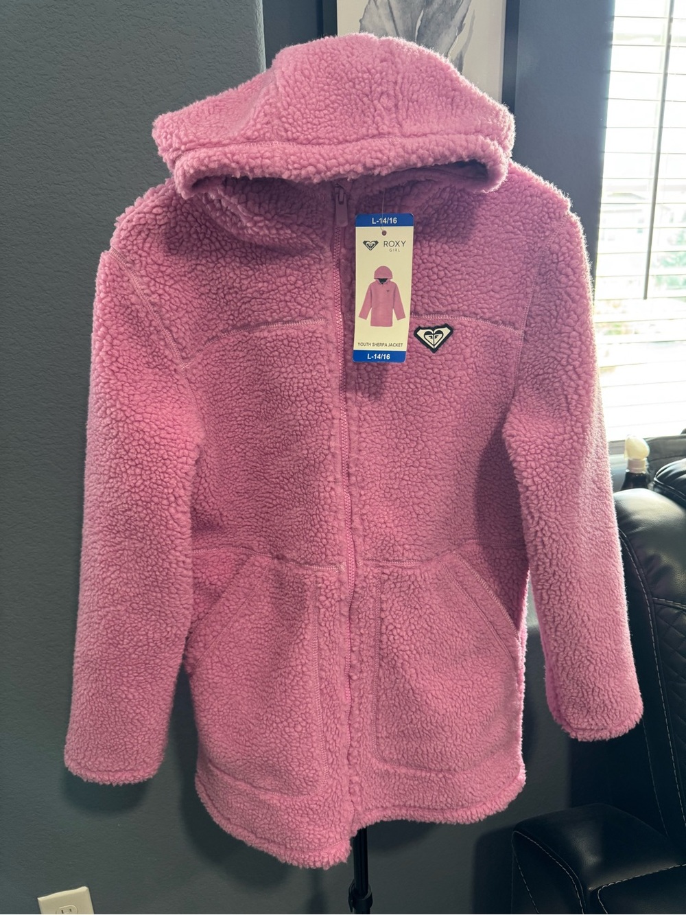 Roxy Kids Pink Hooded Sherpa Puffer Jacket